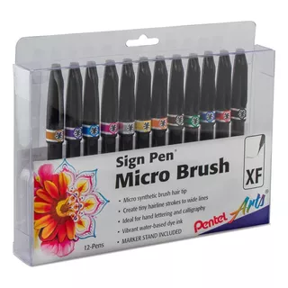 Pentel Arts Sign Pen Micro Brush Xf Paquete De 12 Colores