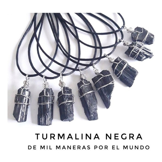 Collar Turmalina Negra. Acero, Regulable. Piedra Protección.