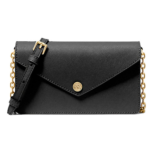 Bolsa Michael Kors Original Xbody Sm Piel Saffiano Envelope Acabado de los herrajes Dorado Color Negro Color de la correa de hombro Negro Diseño de la tela Liso