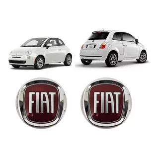Kit Emblema Grade Dianteira Porta Mala Fiat 500 Vermelho