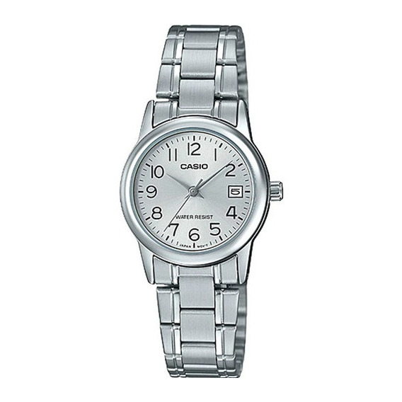 Reloj Casio Quartz Ltpv002 Mujer Acero Fechador  Full Color De La Correa Plateado Color Del Bisel Plateado Color Del Fondo Plateado Ltp-v002d-7b