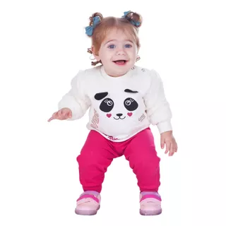 Conjunto Moletom Bebê Infantil Menina Panda Interativo Luxo