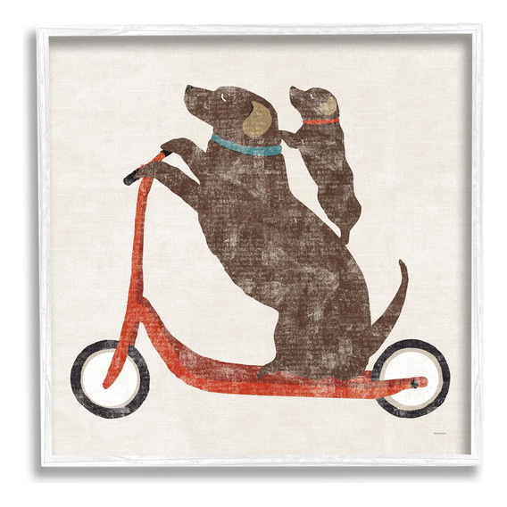 Stupell Industries Red Scooter Dogs Duo Diseño De Arte Giclé