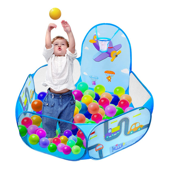 Alberca De Pelotas Piscina Corral Bebes Juego Para Niños Color Azul Coches