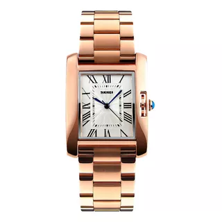 Reloj Mujer Skmei 1284 Acero Minimalista Elegante Clasico Color De La Malla Dorado/rosa Color Del Bisel Blanco Color Del Fondo Negro