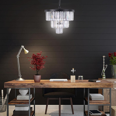 Lampara Colgante Cristal 40cm 3 Pisos Cromo 5 Luces E14 Dx
