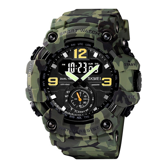 Reloj Hombre Skmei 1637 Sumergible Digital Alarma Cronometro Color de la malla Verde camuflaje