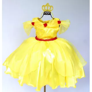 Vestido De Festa Infantil Bela E A Fera 1 Ao 3  Kit