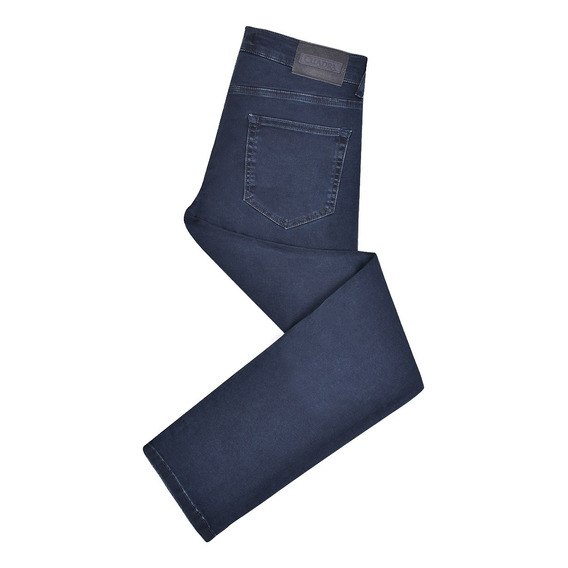 Jeans Cuadra Caballero Con Aplicación En Piel Azul