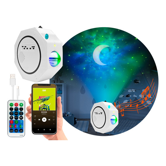 Lampara Velador Proyector Parlante Bluetooth Luz Rgb Control