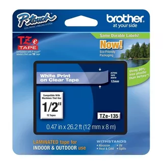 Cinta Brother Tzes135 Blanco Sobre Transparente 12 Mm /v /vc