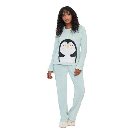 Pijama Mujer Polar Diseño Menta Aqua Corona