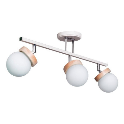 Aplique Sistema 3 Luces Elyn Blanco Madera Globo Opal G9