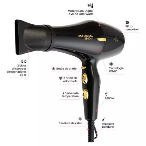 Secador De Cabelo Profissional Mq Hair Max Digital 2800 220v