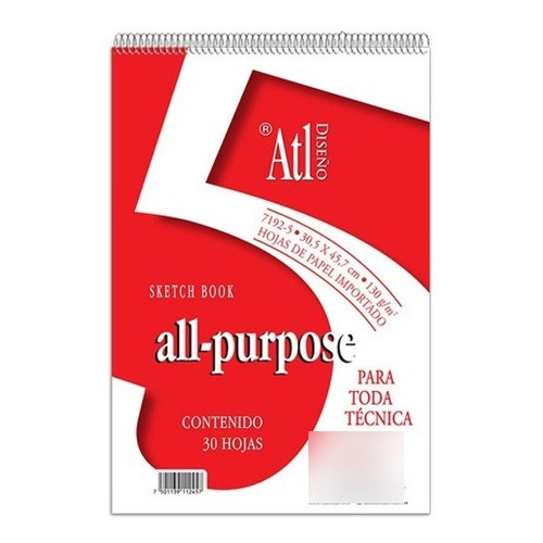 Block All Purpose Atl Cartulina 130gr, #5 30.5x45.7cm, 30hjs