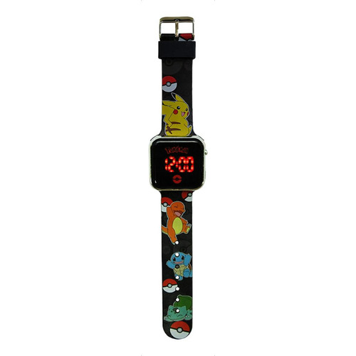 Reloj Digital Pokemon Led Watch Color de la correa Negra Color del bisel Plata Color del fondo Negro