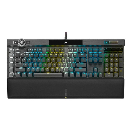 Teclado gamer Corsair K100 QWERTY Cherry MX Speed Silver inglés US color negro con luz RGB