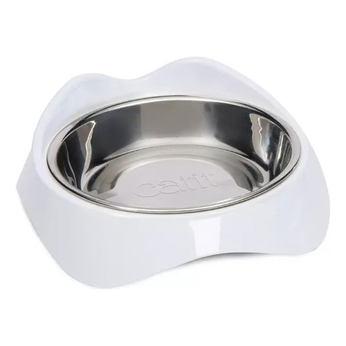 Comedero Bebedero Para Gatos Catit Pixi Feeding Dish Acero Inoxidable 200ml Blanco