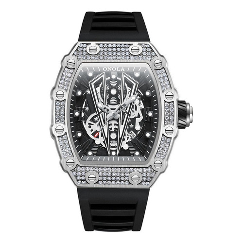 Reloj Onola Skeleton Diamond Con Calendario Luminoso Color De La Correa Silver Black