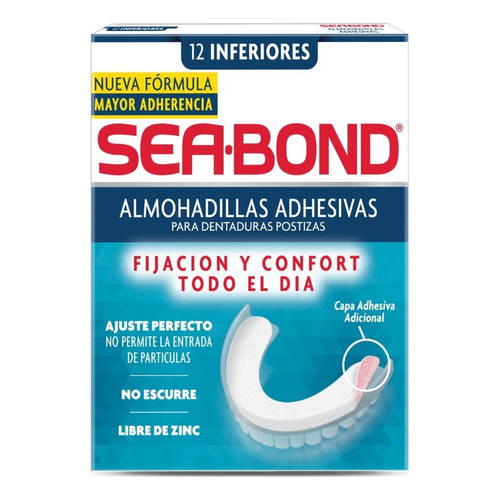 Sea Bond almohadilla adhesivas Dental Inferior sin sabor 12 piezas libre de zinc