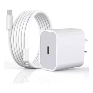 Combo Cargador 20w + Cable Usb C Carga Rápida Para iPhone Color Blanco