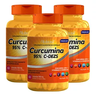 3 Unidades De Curcumina 95% + Vitamina C,d,e, Zinco E Seleni