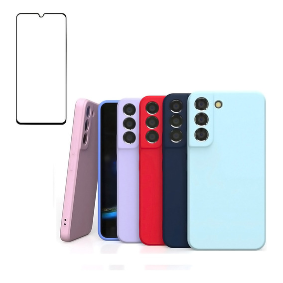 Carcasa Silicona + Lámina De Vidrio Para Samsung Colores