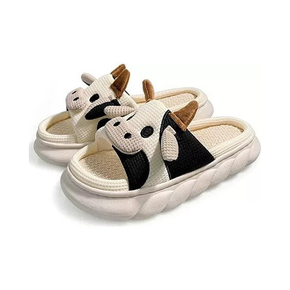 Lindas Pantuflas De Vaca Para Mujer Suaves Cómodas Lino Muda