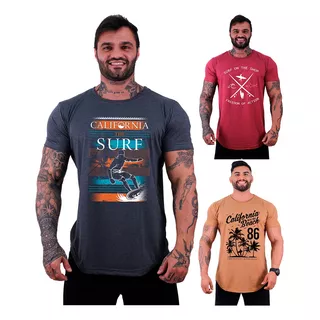 Kit 3 Camisetas Longline Mxd Conceito Surf California Praia 