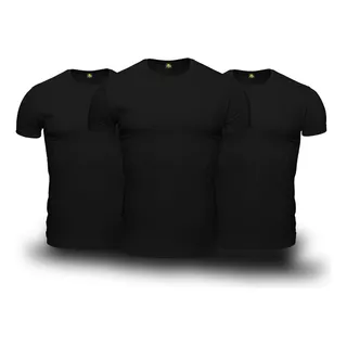 Kit 3 Camisetas Básica Masculina Preto Lisa 100% Algodão