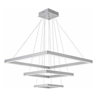Lampara Colgante Quadra Triple Led 90+60+30 Cm  Luz Desing Aluminio Calido