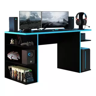 Escritorio Gamer Madesa Mesa Para Computador Gamer 9409 Mdp De 136cm X 75cm X 60cm  Negro Y Azul