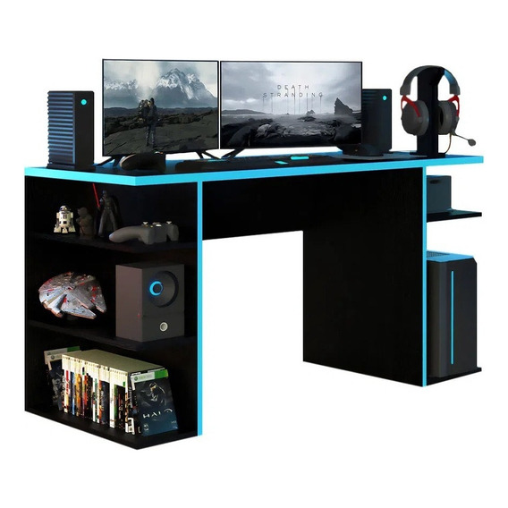 Escritorio gamer Madesa Mesa para computador gamer 9409 mdp de 136cm x 75cm x 60cm  negro y azul