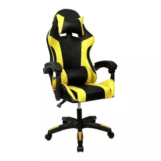Cadeira Escritório Gamer Ergonômica Reclinável C Massageador Cor Preto/amarelo
