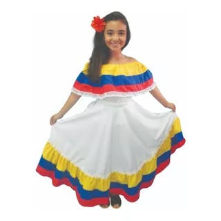 Disfraz Conjunto Llanera Tricolor Blusa+falda Niñas Carnaval