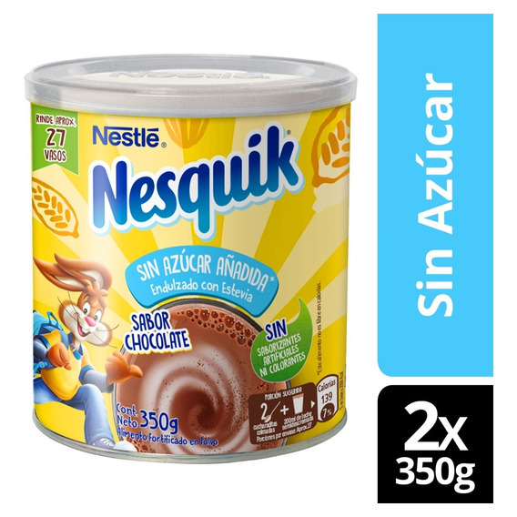 Saborizante Para Leche Nesquik® Chocolate Sin Azúcar 350g X2