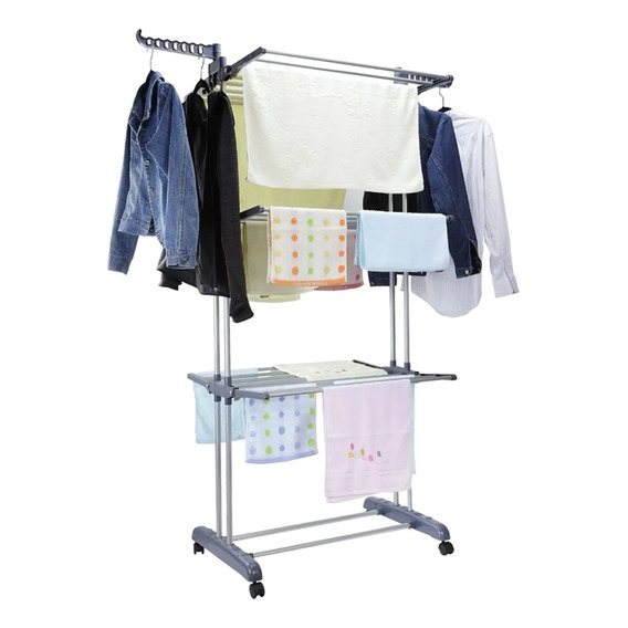 Tendedero Plegable De Ropa Portátil Retráctil Rack Perchero Color Blanco