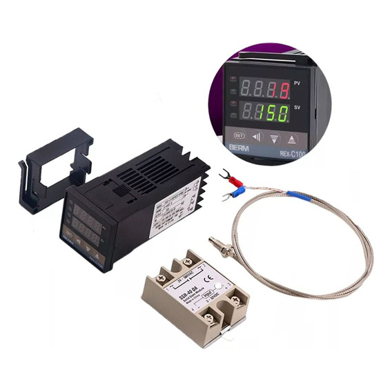 Kit Pirómetro Digital Rex-c100 Control De Temperatura Ssr40a