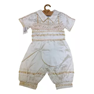 Ropon Bautizo Beige Niño Con Boina Y Cintilla Alta Costura