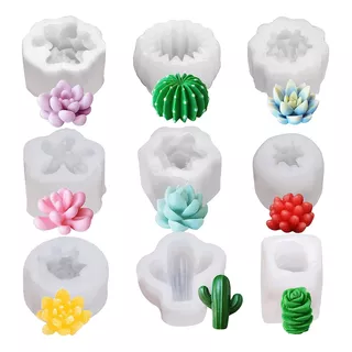 9 Piezas Silicona Molde De Cactus Moldes De Velas Molde