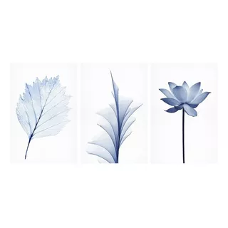 Quadro Flores E Folhas Azuis Delicadas Azul Moderna Sala