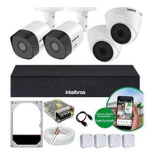 Kit 4 Cameras Segurança Intelbras 1120 Bullet Dvr 4ch 1004-c