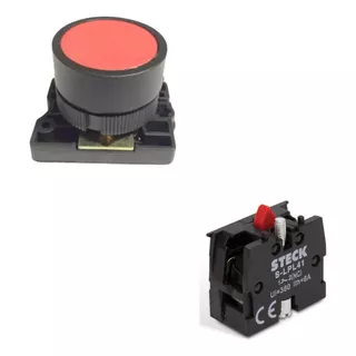 Boton Pulsador Con Contacto Auxiliar Bloque Rojo Nc V Ip40