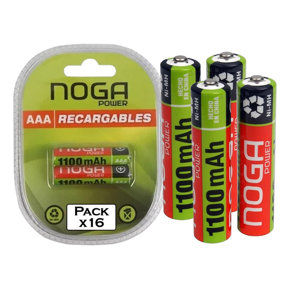 Pilas Aaa Recargables Noganet 1100mah 1.2v Pack De 16 Pcreg