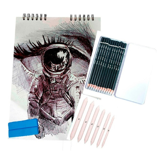 Kit Para Dibujo Bitácora + Lápices + Difuminos + Limpiatipos