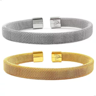 Pulseira Bracelete Rígida Aço Inoxidável Trançada Ajustável