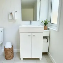 Combo Kit Baño Grifería Df Hogar Melamina De Pie Vanitory Moderno 52x83x38 Cm Blanco Bacha Poliuretano Alta Resistencia Monocomando Incluida Diseño Elegante Un Agujero