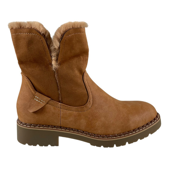 Botin Via Uno Mujer Camel Chiporro Cuero Pu Con Microfibra