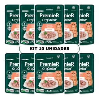 Kit 10un Sachê Premier Gourmet Frango Para Gatos Adultos 70g