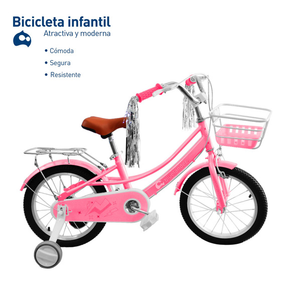 Bicicleta Infantil Para Niña Rodada 16 Con Ruedas Auxiliares Color Rosa Tamaño del cuadro 16